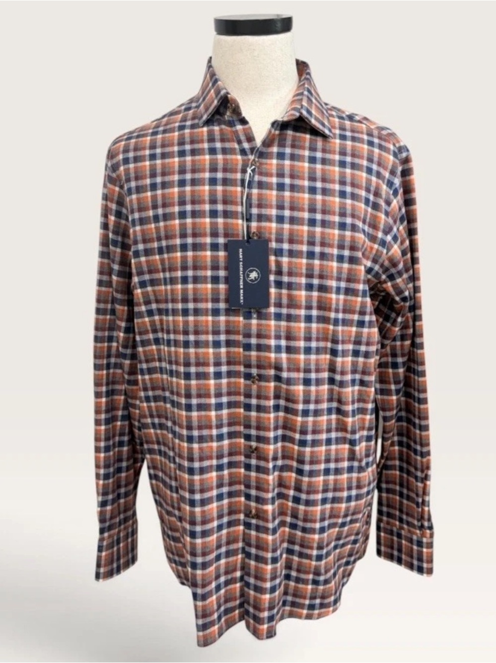 Hart Schaffner Marx Canclini 100% Cotton Plaid Flannel Button Down Shirt $150